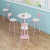 Modern Round Marble High Table Pink Counter Cocktail Table with Strong Metal Frame Easy to Assemble Suitable for Living Room Coffee Shop Height 7