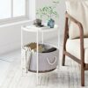 Nathan James Round Modern Side Accent or End Table for Living Bedroom and Nursery Room Engineered Wood Metal Marble Paper or Polyester Fabric Whi