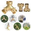 2 Way Brass Tap Connector, Garden Hose Splitter 2 Way Y Valve Brass Hose Connector Garden Tap with 2Pcs 3/4" Garden Hose Tap Connector