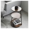 Cutfouwe Round Side Table Wood And Metal Industrial Design Coffee Table 3 Levels Bedside Table Sofa TableH61cm