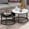 Round Nesting Coffee TableTempered Glass Nesting Table Set of 2Modern Accent Side End Table Room Sofa Table for Small SpacesMetal Legs Easy Assem