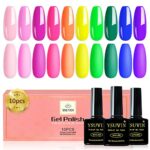 Yueshop RAINBOW Gel Nail Polish 10 Colors Neon Set Pink Orange Yellow Green Blue Purple Colors Soak Off UV Nail Gel Set Fluorescent for Spring Su