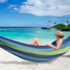 Outdoor Double Hammock, 2 Person Cotton Canvas Hammock 260*150cm,Up to 300KG Portable Hammock with with Carrying Bag Tree Straps & Ropes,Perfect