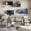 Bestier L Shaped Desk with Shelves Reversible Corner Desk 220CM Industrial Long Table Stable Desk L Shape Computer Workstation with 3 Cable Holes