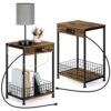 smusei Nightstands Set of 2 Bedroom Small End Tables with Charging Station for Small Spaces 2 Tier Farmhouse Night Stands Bedside Tables with Sto