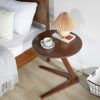 Round Coffee Table Low Table Sturdy Wooden End Table Vintage Bedside Table with VShaped Foot Sofa Side Table for Living Room Bedroom and Small Sp