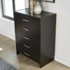 Home Source Chest of Drawers Black Bedroom Furniture 5 Drawer Silver Handles Metal Runners