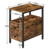 HOOBRO Narrow Side Table, Slim Bedside Table with 2 Drawers, Open Storage Shelf, Industrial Chair Side Lamp End Table for Small Space, Wood Bedro