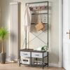 YITAHOME Coat Rack Stand with Shoe Rack and Bench,2 Stotrage Drawers 5-in-1 Industrial Standing Hall Tree for Clothes Hats Bags with 5 Removable