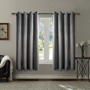 Singinglory Velvet Curtains Pair66x90 DropGrey Thermal Insulated Heavy Eyelet 2 Panels with Tiebacks for Bedroom Silver Grey 66x90