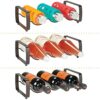 mDesign Set of 2 Wine Rack – Stackable Metal Wine Shelf for up to 3 Bottles – Convenient Shelf for Wine Bottles and More – Bronze