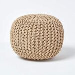 Comfort Collections Knitted Moroccan Large Round Pouffe Footstool Chunky Hand Knit Pouf Foot Stool Contemporary Living Room Cushion Seat 50cm Pou