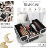 Vanity Case Makeup Organiser Box with 4 Trays Kids Cosmetic Storage Box Beauty Case Make Up Travel Box Lockable Lock with Keys Glitter Black