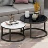 Round Nesting Coffee TableTempered Glass Nesting Table Set of 2Modern Accent Side End Table Room Sofa Table for Small SpacesMetal Legs Easy Assem