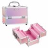 Vanity Case Makeup Organiser Box with 4 Trays Kids Cosmetic Storage Box Beauty Case Make Up Travel Box Lockable Lock with Keys Glitter Black