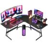 CubiCubi Diamon L Shaped Gaming Desk 53 inch Gamer Workstation, Home Computer Carbon Fiber Surface Corner Gaming Desk PC Table with Cable Tray