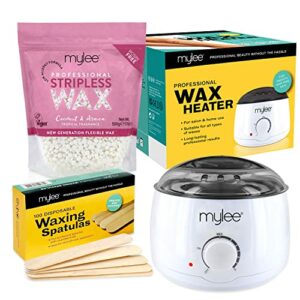 Mylee Professional Waxing Kit with Wax Heater Hard Wax Beads 500g Spatulas  Stripless Depilatory Waxing Pellets Solid Film Beans No Strip Needed