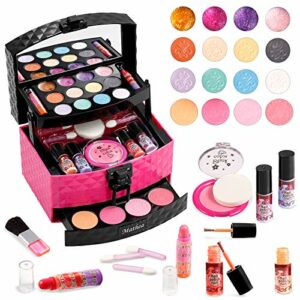Mathea Kids Makeup Set for Girls 30 Pcs Washable Makeup Toy Set for Age 34567Years with Luxury Diamond Pattern Box Real Cosmetic Beauty Set for K
