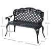 Outsunny Cast Aluminium Garden Bench Outdoor Patio 2 Seater High Back Chair Armrest Antique Style Black