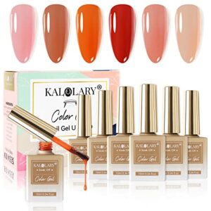Kalolary Gel Nail Polish Kit 6 Colors Transparent Jelly Sheer Pink Nude Gel Polish Soak off UV Gel Nail Polish Set Salon DIY Home Gel Nail Kit fo