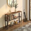 Rolanstar Narrow Console Table Rustic Sofa Table with 2 Mesh Shelves Entryway Table with Retro Metal Frame for Entryway Living Room