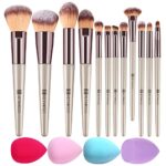 Makeup Brushes HEYMKGO 12PCS4 Makeup Sponge Champagne Gold Professional Makeup Brush Sets Foundation Brush Makeup Blending Brush Powder Blush Con