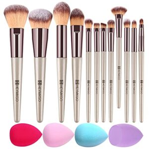 Makeup Brushes HEYMKGO 12PCS4 Makeup Sponge Champagne Gold Professional Makeup Brush Sets Foundation Brush Makeup Blending Brush Powder Blush Con