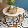 HEYZOEY Round Coffee Tables, Removable Set of 2 End Table, Nesting Tables with Gold Metal Frame Legs and Marble White Top for Living Room, Bedroo
