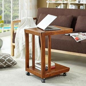 Mu Household Coffee Table Side Table in Modern Natural Wood End Table Side Table Coffeetable with Rolling Castors for Living Room Bedroom Balcony