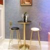Bar Round Table Marble Highleg Table Bistro Cocktail Table with Golden Legs Sturdy Metal Frame Suitable for Living Room Coffee Shop Easy to Assem