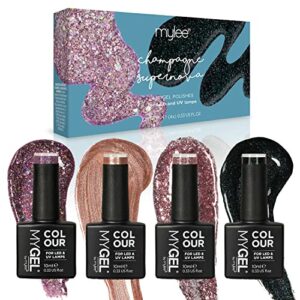 MYGEL by Mylee Glitter Gel Nail Polish Set 4x10ml  UVLED SoakOff Nail Art Manicure Pedicure for Professional Salon  Home Use  Long Lasting  Easy