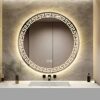YOSHOOT Patterned 600mm Round Bathroom Mirror Wall Mounted Mirror with LED Light, Sleekest Illuminated Vanity Mirror, Anti-Fog Large Circle Makeu