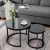 Table FEI Set of 2 Round Nesting Iron Marble Gold Frame Side End Coffee for Living Room Color  C