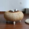 HIZLJJ Furniture Rustic Farmhouse Round Wood Coffee Accent Table Living Room Tatami Coffee Floor Balcony Double Coffee Tables