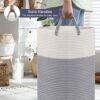 Cotton Rope Laundry Basket, Viwril Large Woven Laundry Storage Basket Dirty Clothes Hamper Tall Woven Baby Nursery Organiser with Handle for Diap