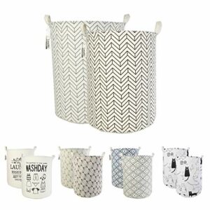 LessMo 2Pcs 19.7" Laundry Hamper, Collapsible Storage Basket With Easy Carry Handles, Waterproof Round Cotton Linen, for Baby Products, Toys, Bed