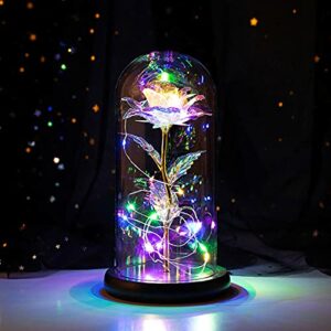 Galaxy Rose Gifts for WomenBeauty and The Beast Rose in Glass Glass Rose Colorful Gift for Girlfriend BirthdayAnniversaryChristmas DayValentines