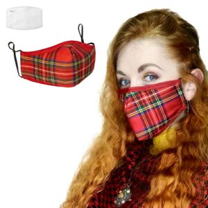 Keltik Reusable Fabric Face Mask with Removable Filter Unisex Washable Adjustable Nose Wire DoubleLayer Cotton Blend Scottish Tartan Designs Roya
