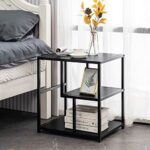APICIZON Side Table Black, Industrial Coffee End Table, Metal Frame Bedside Table with Storage Compartment, Nightstand for Living room Bedroom an