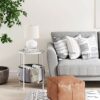 Nathan James Round Modern Side Accent or End Table for Living Bedroom and Nursery Room Engineered Wood Metal Marble Paper or Polyester Fabric Whi