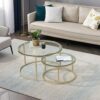 CCBUY 2 in 1 Iron Coffee Table Small Apartment Living Room Coffee Table Tempered Glass Round Sofa Side Coffee Table Color  Picture color Size  On