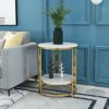 Round Coffee TableEnd Table Side Table Double Layer Marble Wrought Iron Coffee Table Corner Tablefor Living Room Bedroom Balcony Size  50cm19.7in