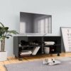 Ausla TV Stand for Living Room with 4 Wheels Mobile TV Table Modern Wooden TV Stand with 4 Open Compartments Glossy Black 90 x 35 x 35 cm