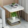 Round Coffee Table Coffee Table White Marble Print Coffee Table with Gold Metal Legs 2 Tier Living Room Side Table for Small Spaces