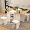 oiakus Drop Leaf Table Folding Dining Table Rectangle Wood Expandable Kitchen Dinner Table with Wheels and 4 Stools Small Space Dining Table for
