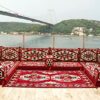 U Shaped Arabic Sofa Set Terrace Pallet Sofa Maroon Sectional Sofas Floor Cushions Arabic Majlis Pouffs Turkish Floor Seating Set U Sofa Full Set