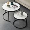 JKGHK Nesting Coffee Table Round Minimalist Wood Side End Table Set Of 2Modern Nesting Table Robust Steel Framefor Small Spaces Living Room Offic