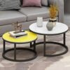 Round Nesting Coffee TableTempered Glass Nesting Table Set of 2Modern Accent Side End Table Room Sofa Table for Small SpacesMetal Legs Easy Assem