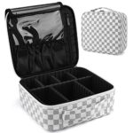 Makeup BagLarge Travel Cosmetic CaseVintage PU Professional Beauty Organiser Box with Adjustable Dividers Portable Storage Cases for Toiletry Bru