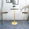 FLBT Golden Leg Round Bar Table High Table with Marble Countertop and Metal Base Double Storage Marble Top Easy to Clean Suitable for Home Decora
